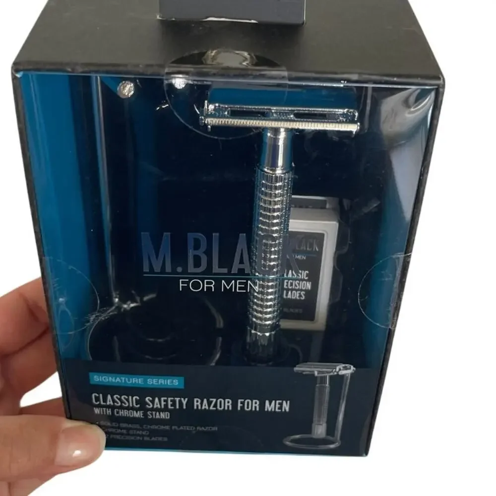 M Black For Men Classic Safety Razor Signature Series Chrome Stand & 12 Blades